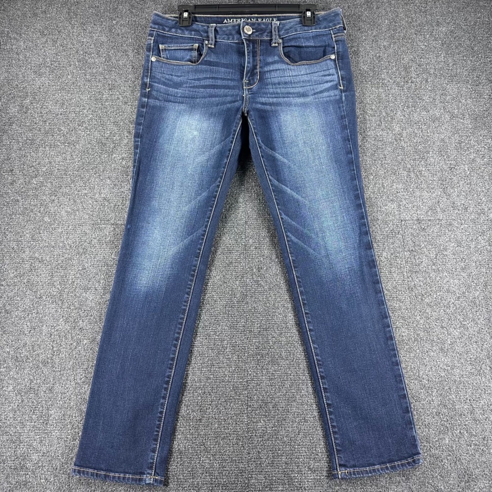 American Eagle Skinny Jeans Womens 10S 10 Short‎ Blue Dark Wash Stretch Denim